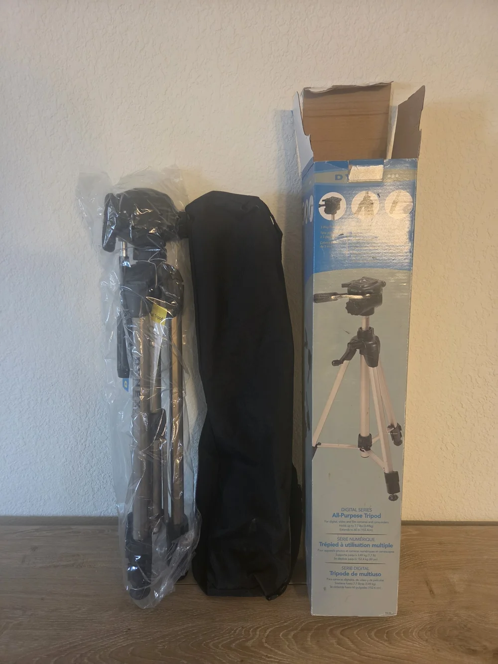 Universal Black and Silver Camera Tripod with Carry Bag